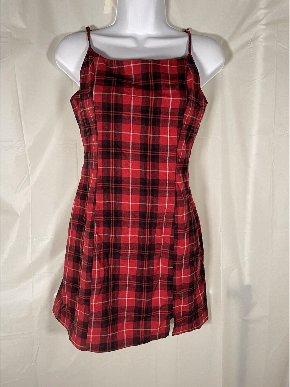 Forever 21 Women’s Small Red Plaid Mini Dress Adjustable Straps Y2K Preppy